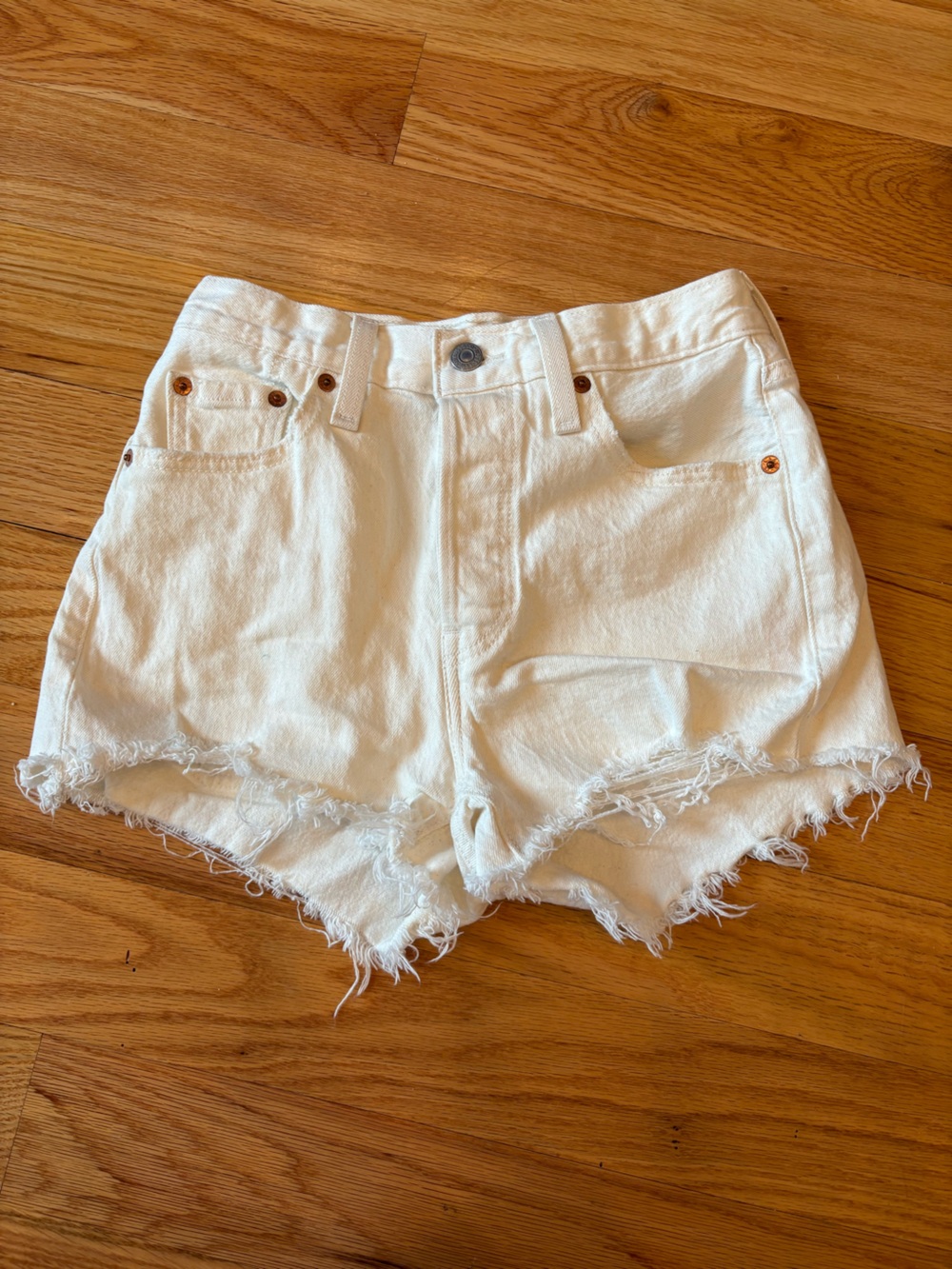 Levi's White Distressed Denim Shorts
